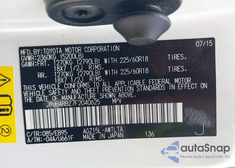 2015 Lexus Nx 200T F Sport z USA, uszkodzony, nr VIN JTJBARBZ7F2040625